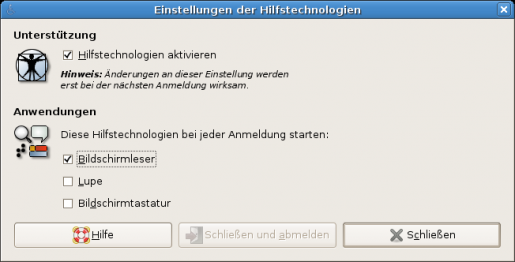 Bildschirmfoto: Einstellungen der Hilfstechnologien