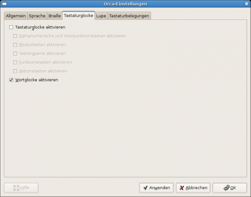 Bildschirmfoto: Reiter Tastaturglocke der Orca-Einstellungen
